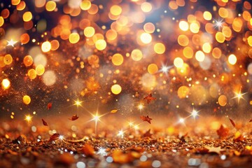 Autumn Background with Colorful Orange Leaves and Branches, Falling to the Ground, Template with Space for Copy