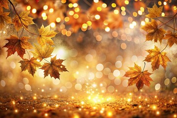 Autumn Background with Colorful Orange Leaves and Branches, Falling to the Ground, Template with Space for Copy