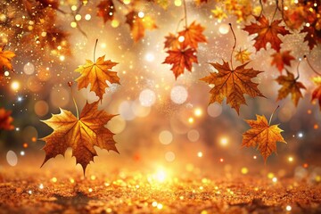 Autumn Background with Colorful Orange Leaves and Branches, Falling to the Ground, Template with Space for Copy