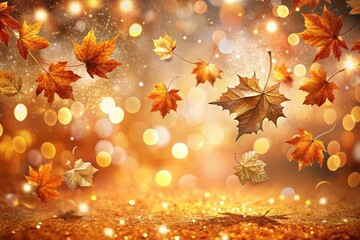 Autumn Background with Colorful Orange Leaves and Branches, Falling to the Ground, Template with Space for Copy