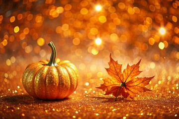Autumn Background with Colorful Orange Leaves and Branches, Falling to the Ground, Template with Space for Copy