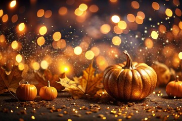 Autumn Background with Colorful Orange Leaves and Branches, Falling to the Ground, Template with Space for Copy