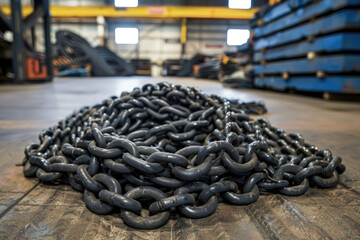 Coiled chains in workshop for construction use