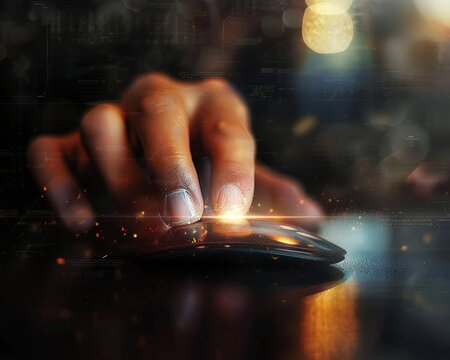 Augmented reality  hand touching mixed reality screen, finger clicking zoom button