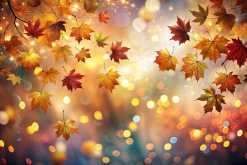 Autumn Background with Colorful Orange Leaves and Branches, Falling to the Ground, Template with Space for Copy