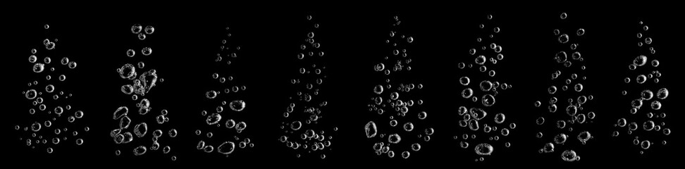 texture white water bubble liquid abstract isolated black background. concept of designing oxygen air underwater, drop small under sea, effect soda transparent. 