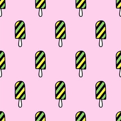 Cute seamless pattern with hand drawn ice cream. Summer doodle style print background