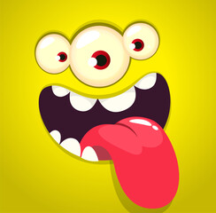 Funny cartoon monster face. Vector monster square avatar