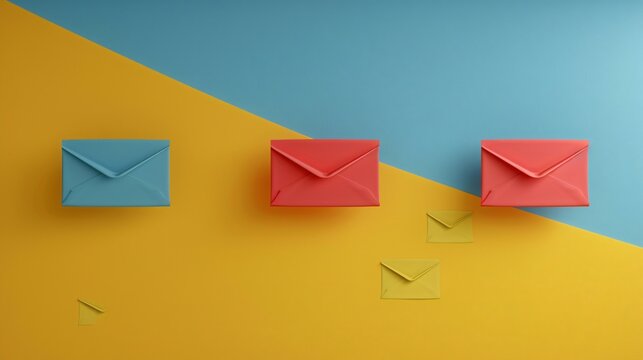Primary colors highlighting an email marketing scene, showing customer engagement in a professional manner