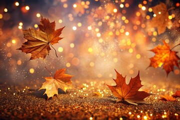 Autumn Background with Colorful Orange Leaves and Branches, Falling to the Ground, Template with Space for Copy