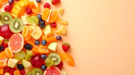 Fresh and Colorful Fruit Slices on Peach Background.