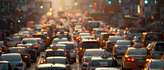 Obraz premium Congested City Traffic with Jammed Cars on a Crowded Urban Street During Rush Hour