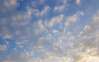Beautiful fluffy clouds on blue sky, nature landscape background
