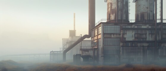 Obraz premium Industrial Factory Skyline with Smoking Chimneys and Polluted Urban Landscape