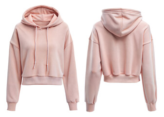 solid drawstring crop thermal lined hoodie, front and back, shopping and advertising concept, mockup