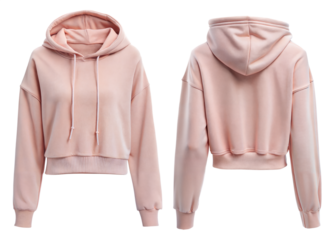 solid drawstring crop thermal lined hoodie, front and back, shopping and advertising concept, mockup