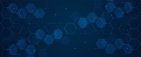 Digital technology background. Abstract hexagons background with lines and dots. Design for science, medicine or technology