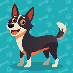 Cartoon puppy standing, Portrait of cute little stray dog. Dog friend. Vector illustration. Cute cartoon dog or puppy character design with flat color. Happy Street dog