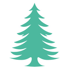 A green pine tree silhouette against a white background