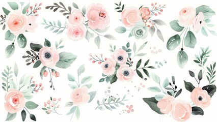 Watercolor floral seamless pattern with flowers and leaves. Hand drawn illustration.