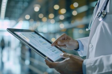 Obraz premium Doctor reviewing medical charts on a tablet