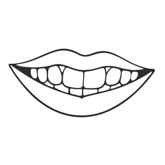 Obraz premium A simple black and white illustration of a smiling mouth with teeth