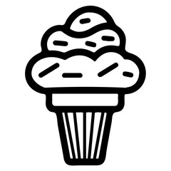 A black and white illustration of a cupcake or muffin