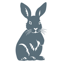 A gray rabbit with large ears sitting upright