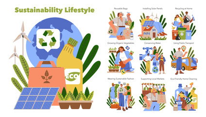 Sustainability Lifestyle. Flat Vector Illustration