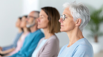Fototapeta premium Attendees engage in well-being seminars with mindfulness and stress-relief techniques.