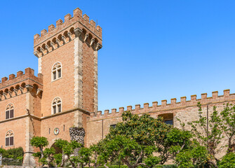 Fototapeta premium The Medieval Castle at the entrance of Bolgheri, village in the municipality of Castagneto Carducci, province of Livorno, Tuscany, famous for Sassicaia Doc Wine.