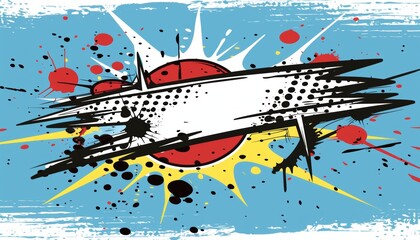 Retro Comic Blank Speech Bubble, Color Halftone, Yellow Lightning on Grunge Background