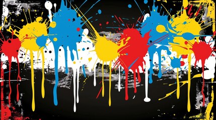 Colorful Paint Splatters And Drips On A Grunge Black And White Background Abstract Artistic Texture