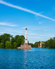 Landscape on the lake in Catherine Park with the Chesme Column
