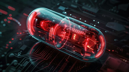 Obraz premium Digital pill with transparent casing, showcasing the futuristic approach of integrating technology in healthcare.