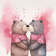 generated illustration of teddy Bears in Love, in the style of watercolor.
