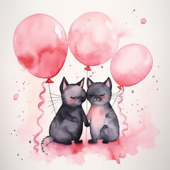 generated illustration of cute cats in Love, in the style of watercolor.