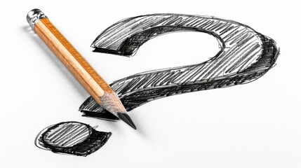 Pencil drawing of a question mark, isolated on white