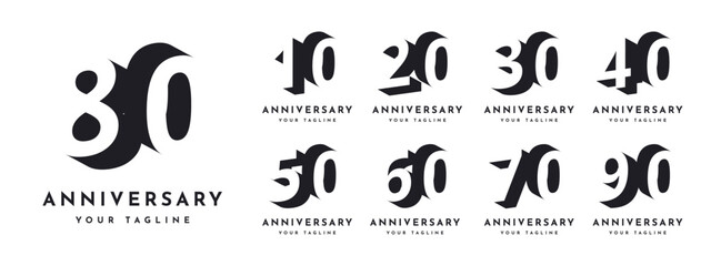 10 20 30 to 90 Years Anniversary celebration illustration template design