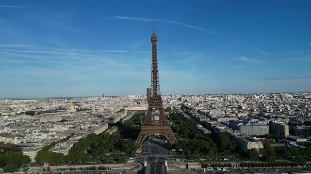 Paris, FRANCE: The Olympic Rings installed on the Eiffel Tower ahead of the Paris 2024 Olympic Games.