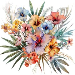 Bohemian Watercolor Floral Arrangement with Romantic Vintage Botanical Elements