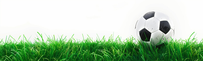 Fototapeta premium Soccer ball on green grass isolated white background Football Green Grass Concept