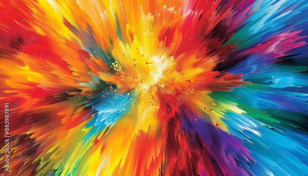 Poster vibrant color explosion background abstract design with dynamic strokes and splashes of paint.