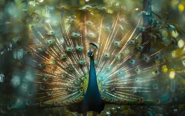 Peacock Displaying its Majestic Tail Feathers