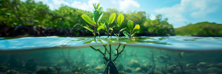 World Environment Day, Mangrove trees capture CO2 from the atmosphere, carbon capture concept, natural carbon sinks, green mangrove forest, blue carbon ecosystems 