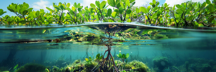 World Environment Day, Mangrove trees capture CO2 from the atmosphere, carbon capture concept, natural carbon sinks, green mangrove forest, blue carbon ecosystems 