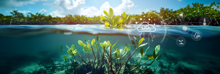 World Environment Day, Mangrove trees capture CO2 from the atmosphere, carbon capture concept, natural carbon sinks, green mangrove forest, blue carbon ecosystems 