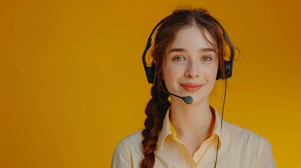Telemarketing Agent Working with Headset in Office