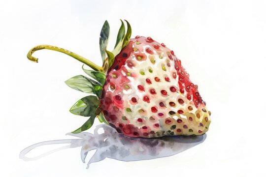 Fresh Pineberry White Strawberry Watercolor Fruit Illustration on White Background