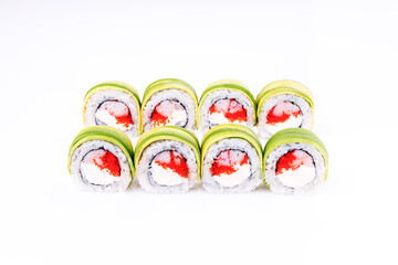 Sushi roll with surimi, avocado, masago caviar and cream cheese